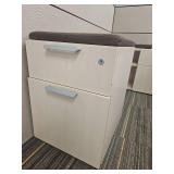 Modern White Office File Cabinet with Cushion Top and Adjustable Desk