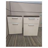 Modern White 2-Drawer Mobile Filing Cabinet and Larger 2- Drawer File Cabinet with Open File Space