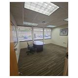 Modern Office Conference Room Set with Artwork, Blinds, Ceiling Tiles, Chair.