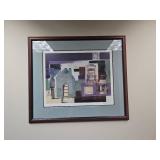 Modern Office Conference Room Set with Artwork, Blinds, Ceiling Tiles, Chair.