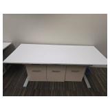 Standing Modern 5.10ft White Table and 3 Office File Cabinets with Cushioned Top
