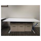 Standing Modern 5.10ft White Table and 3 Office File Cabinets with Cushioned Top