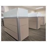 Modern Office Cubicle Workstation with Humanscale Adjustable Desks and Filing Credenzas
