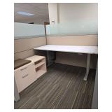 Modern Office Cubicle Workstation with Humanscale Adjustable Desks and Filing Credenzas
