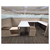 Office Cubicle System - Suite and 5 Cubicles with Credenzas and Humanscale Raising Desks