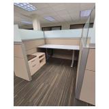 Office Cubicle System - Suite and 5 Cubicles with Credenzas and Humanscale Raising Desks