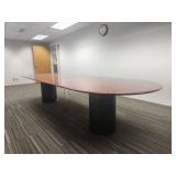 Large Cherry Wood Conference Table with Dual Pedestal Base