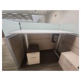 Modern White Office Workstation Set with Height-Adjustable Desk