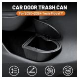 Shademax 2PCS Car Front Door Trash Can for Tesla Model Y Accessories 2021-2024 2025 Side Door Storage Box Organizer with Push-to-Open Lid Design Front Seat Car Garbage Can Bin for Tesla ABS Black
