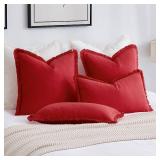 MIULEE Throw Pillow Covers Boho Farmhouse 22x22 Christmas Set of 2 Decorative Christmas Red Couch with Fringe Chic Cotton Pillowcases Home Decor Accents for Cushion Soft Bed Living Room