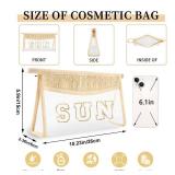 Small Boho Straw Clear Sun Makeup Bags for Women&Girls, Zipper Cosmetic Bag Chenille Varsity Letter Patch Bag, Preppy Cute Toiletry Pouch, Trendy Organizer Storage Bag for Beach Travel Essentials Fabr