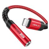 JSAUX Headphone Adapter for iPhone Lightning to 3.5mm Adapter [Apple MFi Certified] Compatible with iPhone 14 Pro Max/14 Plus/13 12 11 Pro Max/SE/XS-Red 2pk