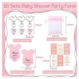 Teling 50 Sets Baby Shower Party Favors Baby Shower Angel Keychains Label Sticker Cards Organza Bags for Baptism Party(Pink)