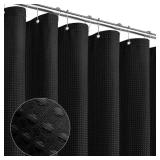 MitoVilla Black Waffle Fabric Shower Curtain, Heavyweight Hotel-Grade Cloth Shower Curtain for Modern Country Bathroom Decor, Waterproof & Wrinkle Resistant, 72 x 72