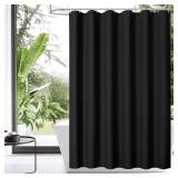 MitoVilla Black Waffle Fabric Shower Curtain, Heavyweight Hotel-Grade Cloth Shower Curtain for Modern Country Bathroom Decor, Waterproof & Wrinkle Resistant, 72 x 72