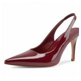 Burgundy Slingback Heels for Women Pointed Toe Stiletto Heels Closed Toe Pumps Slip on High Heels Dress Pumps 2.95 inch Wine Red7