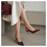 Burgundy Slingback Heels for Women Pointed Toe Stiletto Heels Closed Toe Pumps Slip on High Heels Dress Pumps 2.95 inch Wine Red7