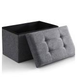 CUYOCA Storage Ottoman Cube Small Footrest Foldable Seat Foot Stools Square Tufted Ottoman Linen Dark Grey