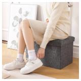 CUYOCA Storage Ottoman Cube Small Footrest Foldable Seat Foot Stools Square Tufted Ottoman Linen Dark Grey