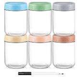 DRKIO 16 Oz Overnight Oats Containers with Lids - 6 Pack Glass Storage Jars with Airtight Lids Wide Mouth Mason Food Jars Great for Meal Prep Salad Chia Pudding Snacks Yogurt Sugar Spice Cereal