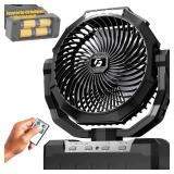 Battery Operated Fan [200H Max], 2 in 1 D-Cell Battery & USB Powered Fans, Portable Camping Fan with 4 Speeds, Light, Timer, Remote for Outdoor Tent, Travel, Picnic, Office, Bedroom - Black