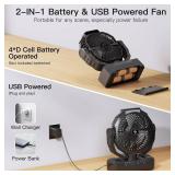 Battery Operated Fan [200H Max], 2 in 1 D-Cell Battery & USB Powered Fans, Portable Camping Fan with 4 Speeds, Light, Timer, Remote for Outdoor Tent, Travel, Picnic, Office, Bedroom - Black
