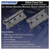 Engine Valve Cover Set with Bolts & Oil Cap & Gaskets & Spark Plug Tube Seals & PCV Valve Compatible with 2002-2007 Nissan Altima Maxima Murano Quest Infiniti I35 VQ35DE V6 3.5L Part# 264-984 265-985