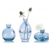 MOLIMAO Bud Vase 3Pcs/Set Mini Vase Small Glass Vase for Desktop Centerpieces Decor,Handmade Vase for Flowers(Blue)