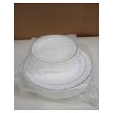 FOCUSLINE Silver Plastic Plates Set of 60, Disposable Plates with Silver Rim 30 Dinner Plates 10" and 30 Salad Dessert Appetizer Plate 7", Elegant Fancy Heavy Duty Wedding Party Plates