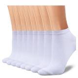 CHARMKING 8 Pairs Ankle Socks for Women - Non Slip Cotton No Show Classic Low Cut Casual Socks (White)