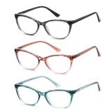 Kafirlo cat eye reading glasses women cateye anti blue light blocking cheaters high end coolest stylish computer cute designer fashion clear wide frame unbreakable ladies funky small pink bling +2.50