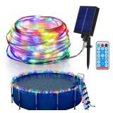 65ft Solar Pool Lights for Above Ground Pools, 180 LEDs Remote IP65 Waterproof Rope String Lights, 8 Color Modes, Swimming Frame Pool Decor Accessories for Outdoor Outside Trampoline Camping