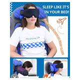 SARISUN Travel Pillows for Airplanes, Airplane Pillow for Long Flight, Airplane Head Strap with Sleep Eye Mask, 360° Support Headrest for Car Trip, Travel Essentials Stop Bobblehead, Mottled Blue