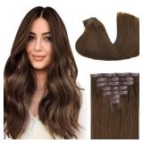GOO GOO Clip in Hair Extensions Real Human Hair, Remy Human Hair Extensions Clip ins for Women, Natural Human Hair, 20inch 110g 7Pcs, 4A Chocolate Brown