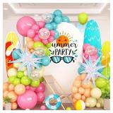HILAVO Summer Tropical Balloon Arch Garland Kit Iridescent Star Balloons and Transparent Balloon Teal Pastel Pink Orange Yellow Lime Green Balloons for Hawaiian Luau Aloha Birthday Pool Party Decor