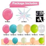 HILAVO Summer Tropical Balloon Arch Garland Kit Iridescent Star Balloons and Transparent Balloon Teal Pastel Pink Orange Yellow Lime Green Balloons for Hawaiian Luau Aloha Birthday Pool Party Decor