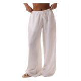 RoseSeek Womens Linen Pants Wide Leg Loose Cotton Swimsuit Coverups Summer Pants Beach Vacation Outfits White M
