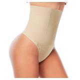 Womens Thong Shapewear Mid to High Waisted Shaper Thong WN0017(02#B Beige#high Waisted firm, X Large)