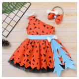 Caveman Costume Baby Boy Girl Kids Caveman Cavegirl Costume Historical Stone Age Cave Man Outfit Halloween Fancy Dress Up Birthday Christmas Party Photo Shoot Clothes Girl Orange 12-18 Months
