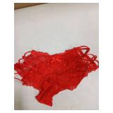 comeondear Women Lace Cheeky Panties Plus Size Floral Sheer Boyshort Criss Cross Thong Panty Red High Waist Bikini 4-6