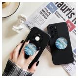 WUYULB Clear Crystal Glitter Expandible Collapsible Moblile Phone Grip Stand Holder for Smartphones and Tablets Cell Phone Accessory (Aqua Blue Rose Gold Wave)