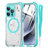 Haireca for iPhone 15 Pro Max Waterproof Case with Magsafe, Screen Protector, Lanyard, IP68 Military Full Body Shockproof, for Water Sports Outdoor Work, Funda para 15 Pro Max Impermeable, 6.7" Teal
