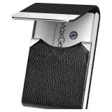 MaxGear Business Card Holder, PU Leather Business Card Case Pocket Card Holders for Men or Women, Metal Slim Name Card Holder RFID Blocking Business Card Carrier with Magnetic Closure, Black