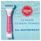 Schick Hydro Silk TrimStyle Razor with Bikini Trimmer for Women | 2-in-1 Bikini Razor for Women and Womens Trimmer for Pubic Hair, Includes 1 Waterproof Handle, 3 Refills & 1 AAA Battery