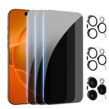 PEHAEL 3+3Pack for iPhone 16 Pro Max Privacy Screen Protector with Camera Lens Protector Full Coverage Anti-Spy Tempered Glass Film 9H Hardness Easy Installation Bubble Free [6.9 inch]