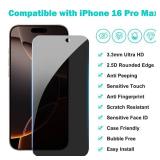 PEHAEL 3+3Pack for iPhone 16 Pro Max Privacy Screen Protector with Camera Lens Protector Full Coverage Anti-Spy Tempered Glass Film 9H Hardness Easy Installation Bubble Free [6.9 inch]