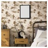 QUCHENG Monochrome Wallpaper Chinoiserie Vintage Wall Decal Toile de Jouy Landscape Furniture Decor Removabal Self Adhesive Dresser Sticker Peel and Stick Bedroom Apartment Decoration