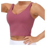 Womens Longline Sports Bra Wirefree Padded Medium Support Yoga Bras Gym Running Workout Tank Tops (Rose red, Small, s)