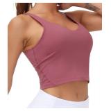 Womens Longline Sports Bra Wirefree Padded Medium Support Yoga Bras Gym Running Workout Tank Tops (Rose red, Small, s)