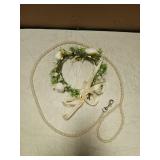 Dog Flower Collar, Dog Wedding Collar and Pearls Leash Set Adjustable Wreath Wedding Outfit Flower Collar Pet Photo Prop (Medium)
